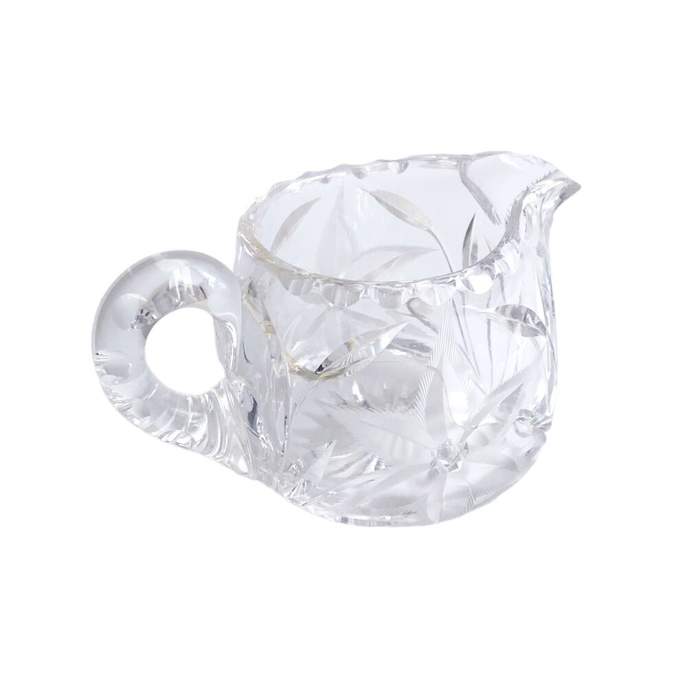 Vintage Cut Crystal Sugar Bowl Creamer Bowl Floral Star Etched Clear Glass MCM
